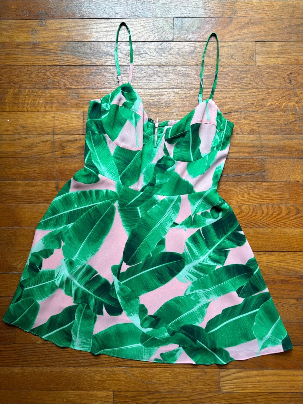 Buddy Love Pink Mini Dress with Green Tropical Leaf Print